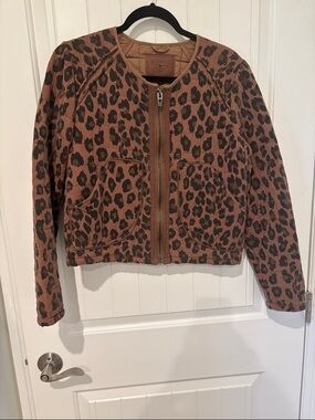 Blank NYC Brown Leopard Print Quilted Bomber Jacket